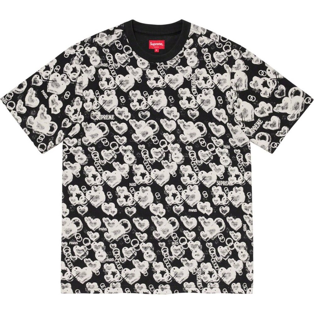 SUPREME PARIS HEARTS TEE - SS21- BLACK - XL - DEADSTOCK!